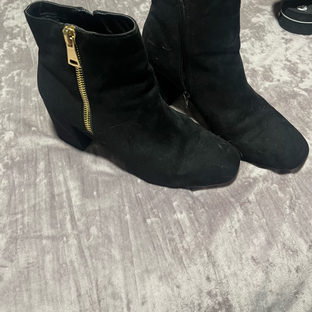 Black Ankle Boots with Gold Zipper